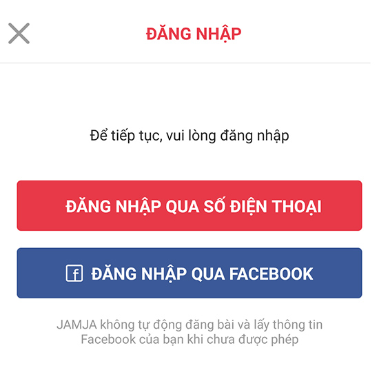 JAMJA sẽ yêu cầu đăng nhập để tiến hành lấy mã